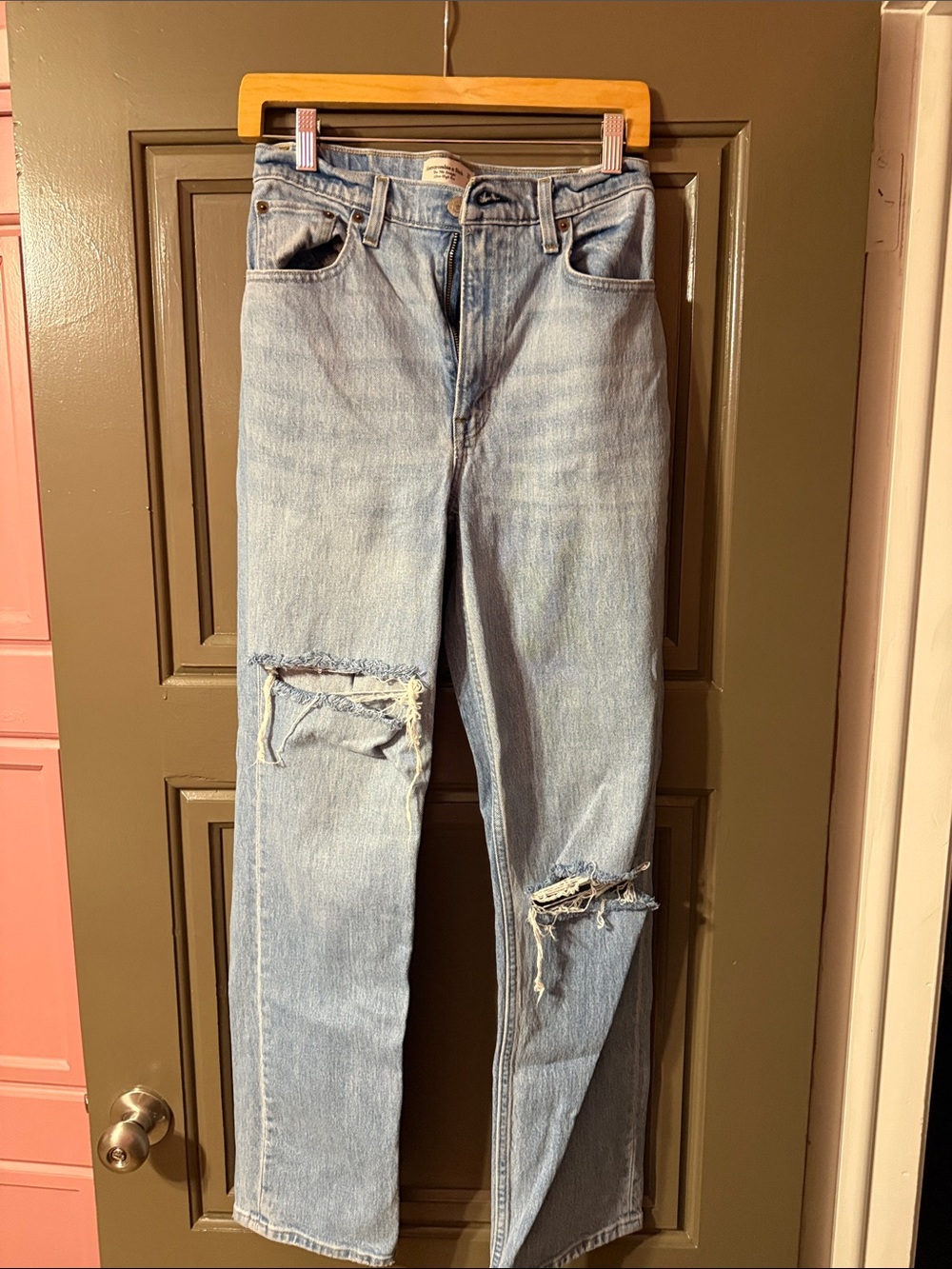 Abercrombie & Fitch Light Blue Distressed Straight Leg Jeans